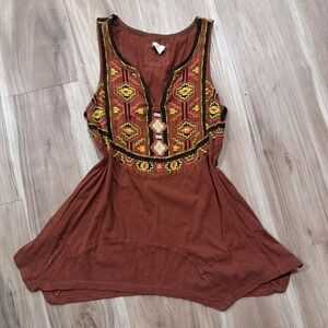 Anthropologie AKEMI + KIN y2k Embroidered Top Rust Orange‎ V Neck Sleeveless t2